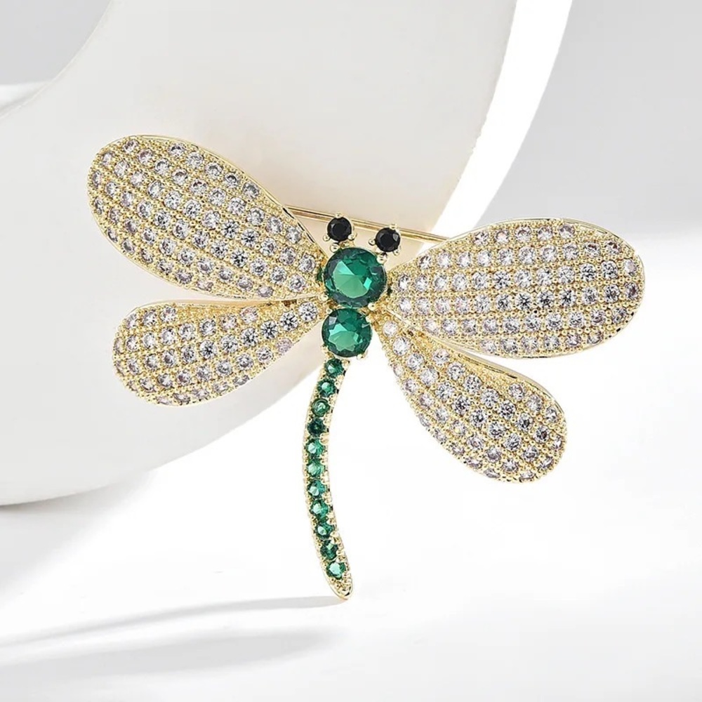 GOLD RHINESTONE DRAGONFLY PIN / BROOCH